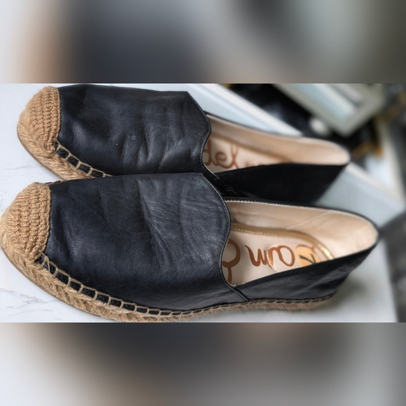 Sam Edelman Shoes - Sam Edelman Black Leather Espadrille Jute Loafer Shoes Flats sz7